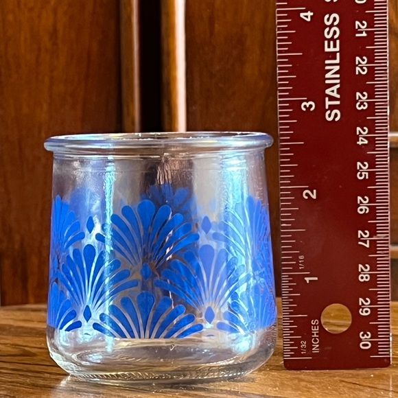 Lot of 4 Yoplait Oui Blue Art Deco Fan Jars Limited Edition - Picture 5 of 5